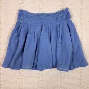 Free People Free-Est Blue Smocked Cotton Gauze Mini Skirt M Medium Boho Raw Edge